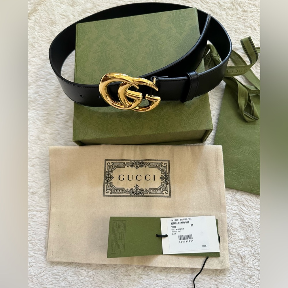 Gucci GG Marmont Leather Belt With Shiny Buckle sz 80 - Picture 3 of 15